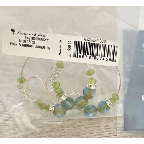 Alex and Ani (+) Energy EDEN Hoop Earrings - Rare - Lichen Silver Tone - $38 - Picture 3 of 3